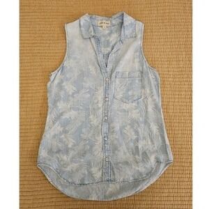 Cloth & Stone Anthropologie Palm Print Sleeveless Tencel Button Down Beachy Tank